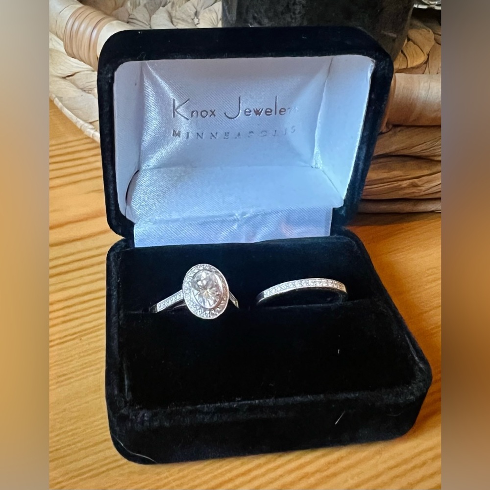 Heirloom Wedding Set - Moissanite and Diamond Engagement Ring and Wedding Band
